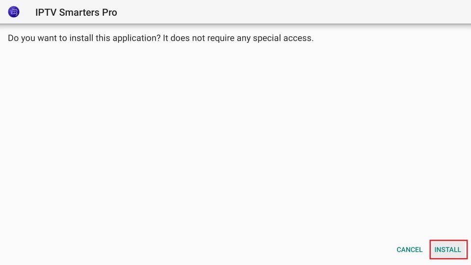 Installation screen for IPTV Smarters