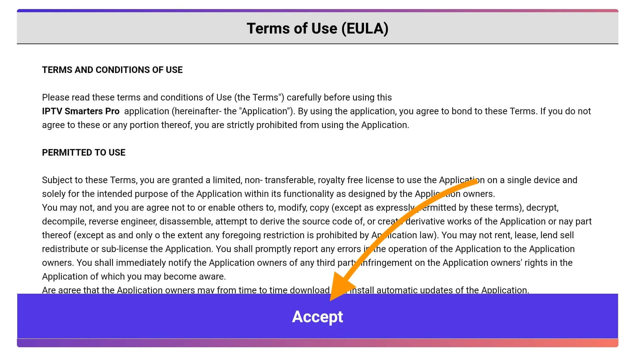 Accept user agreement for Storuno IPTV