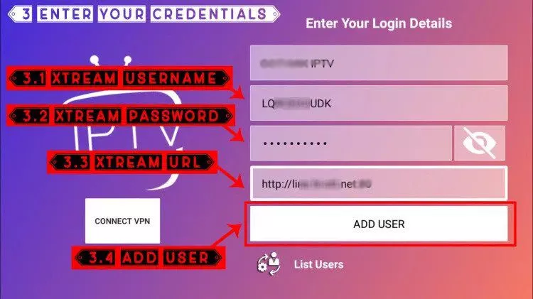 Add user credentials for Storuno IPTV
