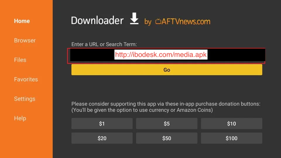 Enter downloader path for IBO Player app