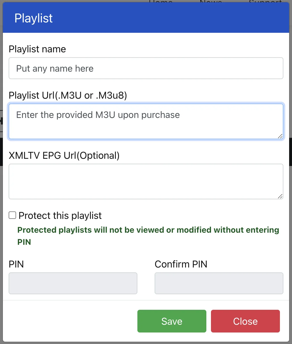 Add playlist to IBO Player with M3U URL