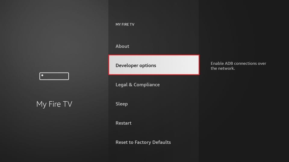 Developer options for enabling IPTV installation on FireStick